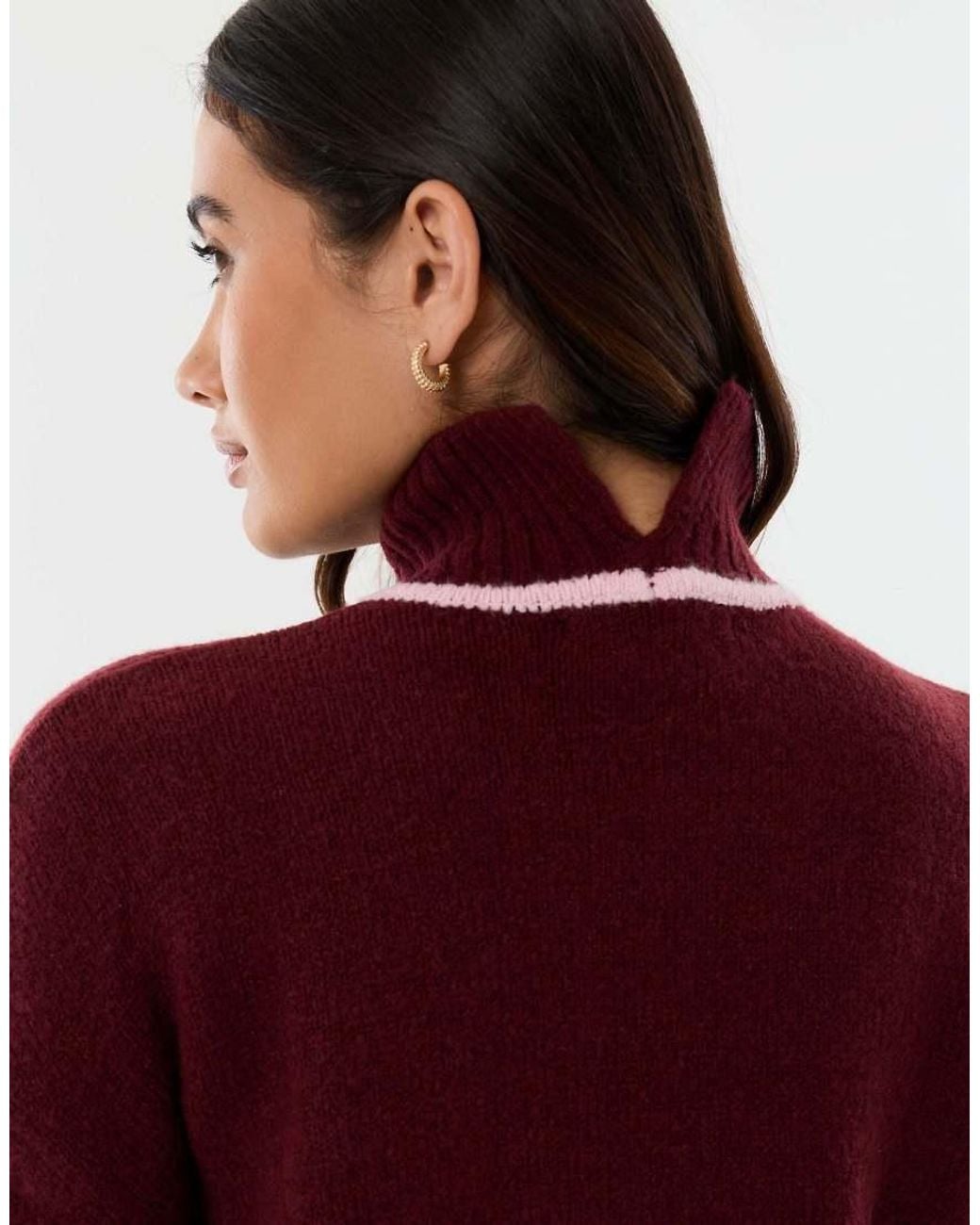 Threadbare Red Relaxed Fit Contrast Trim Funnel Neck Jumper
