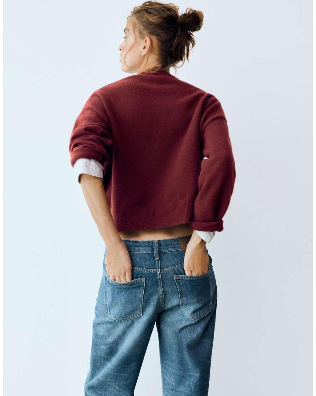 Pull&Bear Zachte Gebreide Boxy Trui in het Red