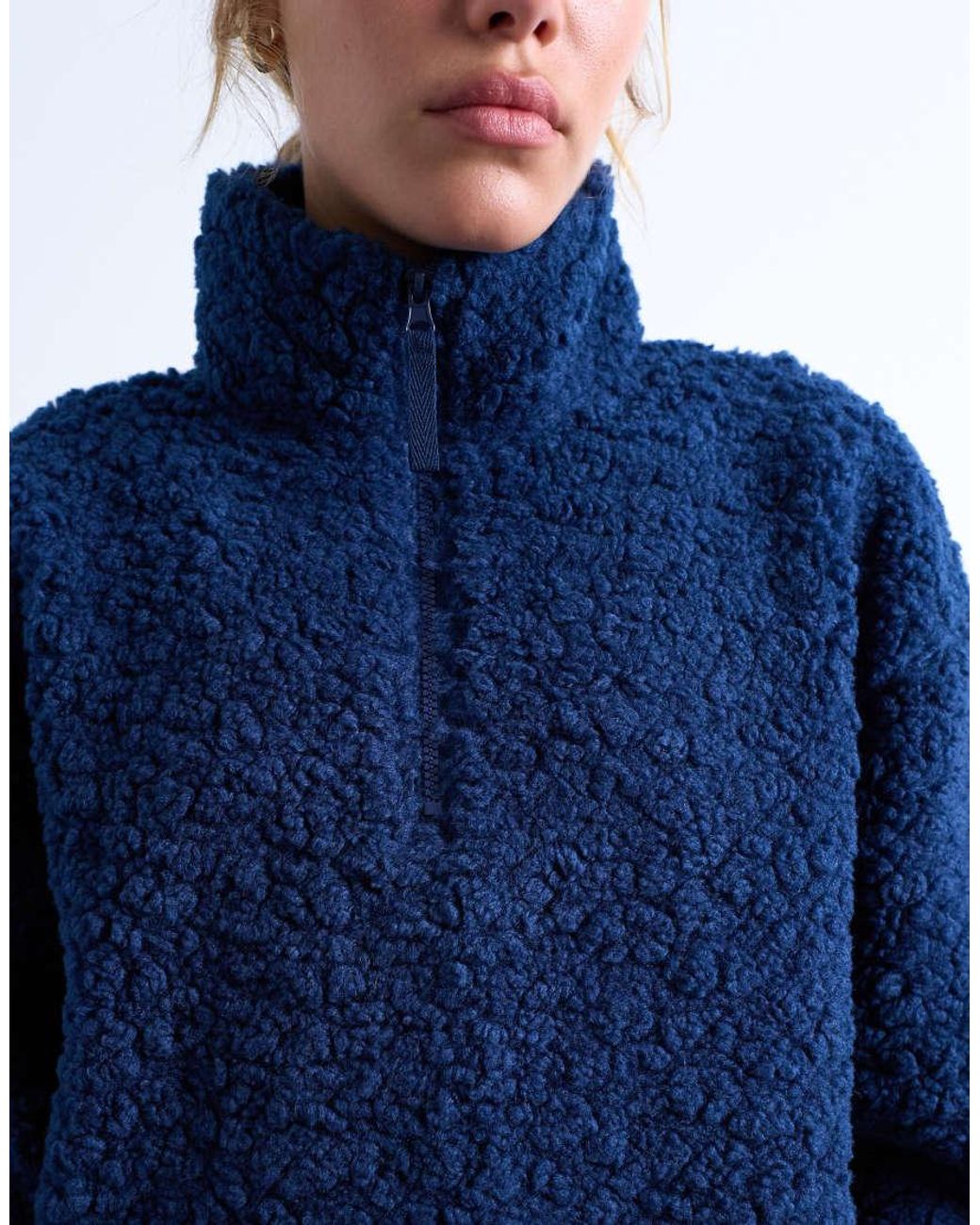 TOPSHOP Blue Borg Quarter Zip Top