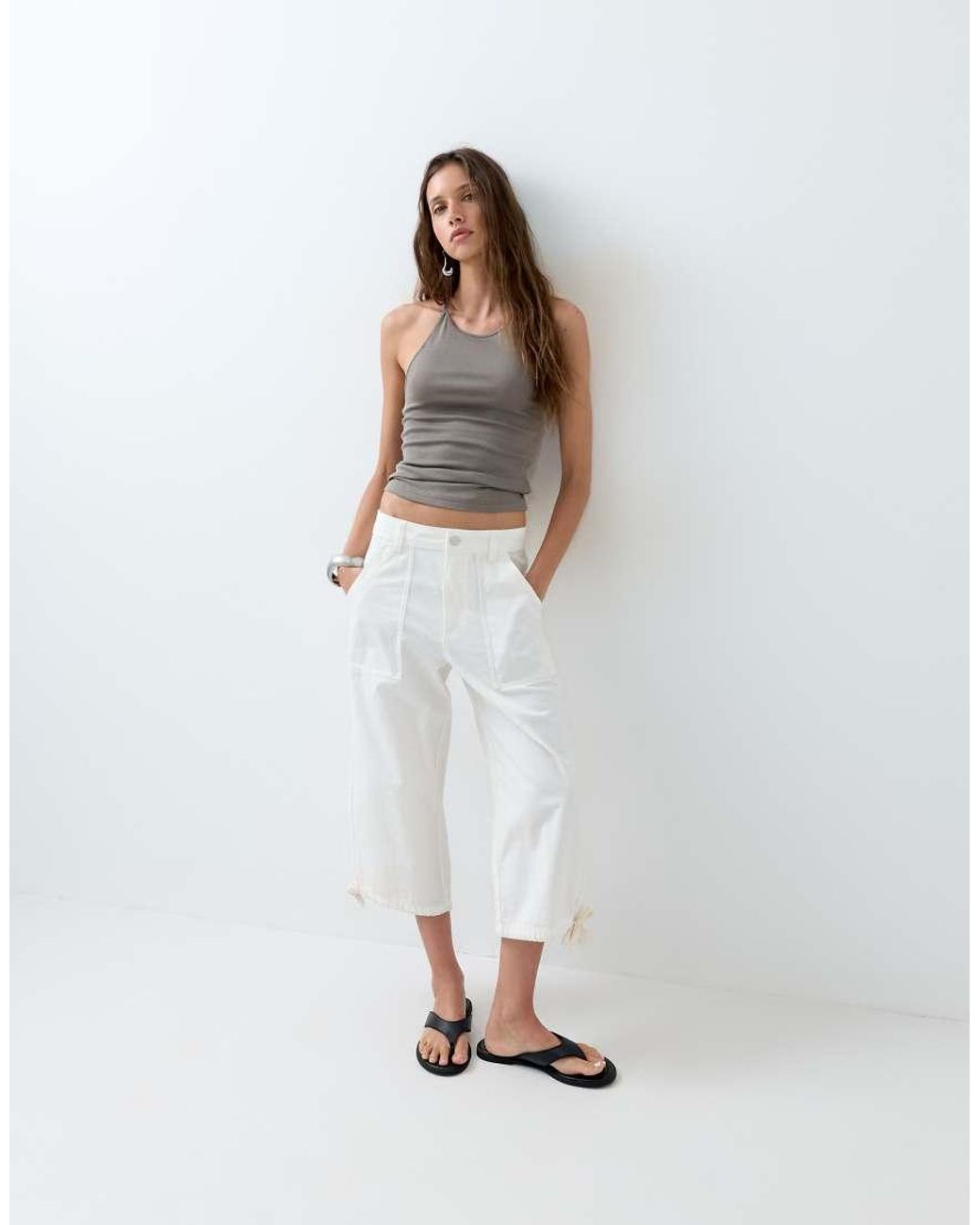 ASOS White Cargo Longer Short With Pocket And Tie Detail