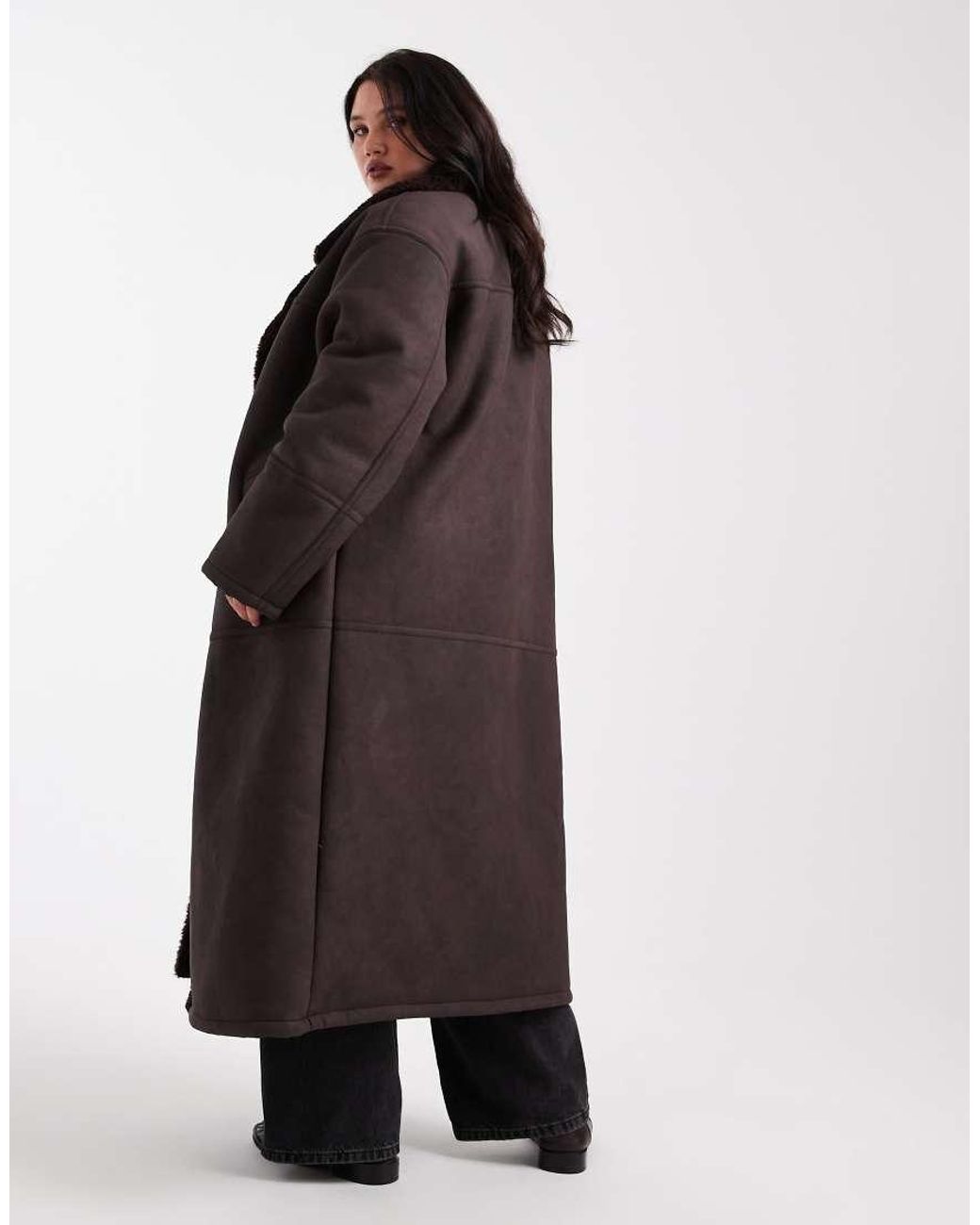 ASOS Black Asos Design Curve Longline Bonded Borg Jacket