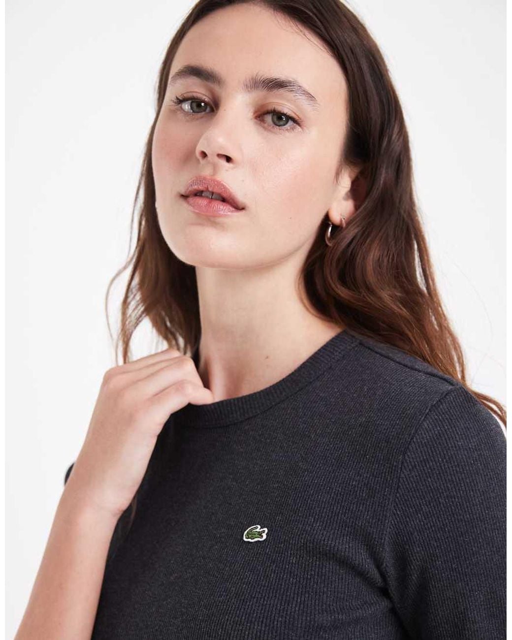 Lacoste Blue Long Sleeve Slim Fit Ribbed Cotton T-shirt
