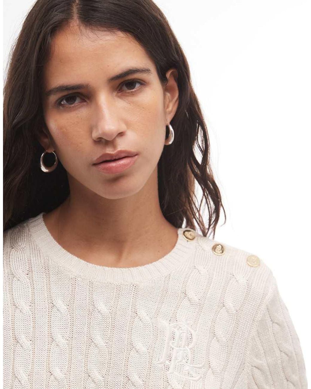 Ralph Lauren White Button Detail Cable Knit Jumper