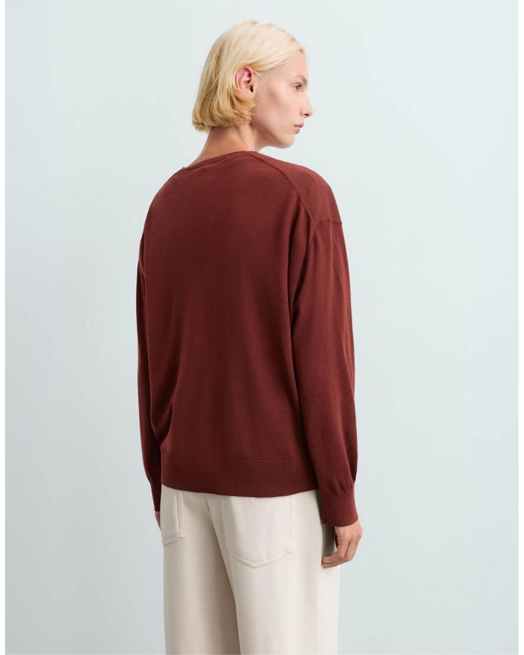 Oysho White 100% Wool V-Neck Knit Jumper