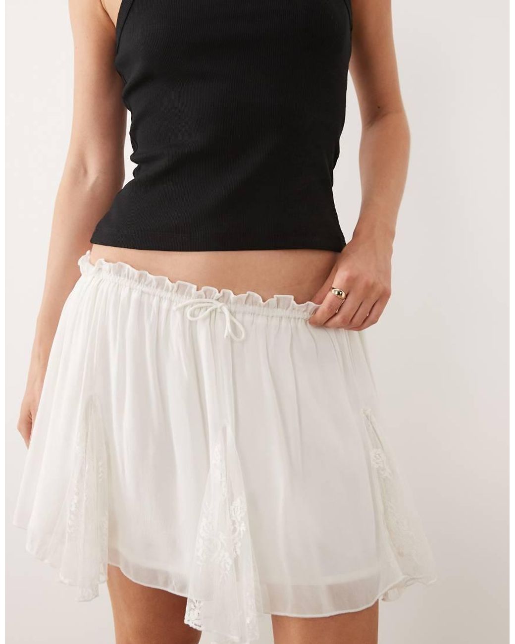 ASOS White Lace Insert Godet Volume Mini Skirt