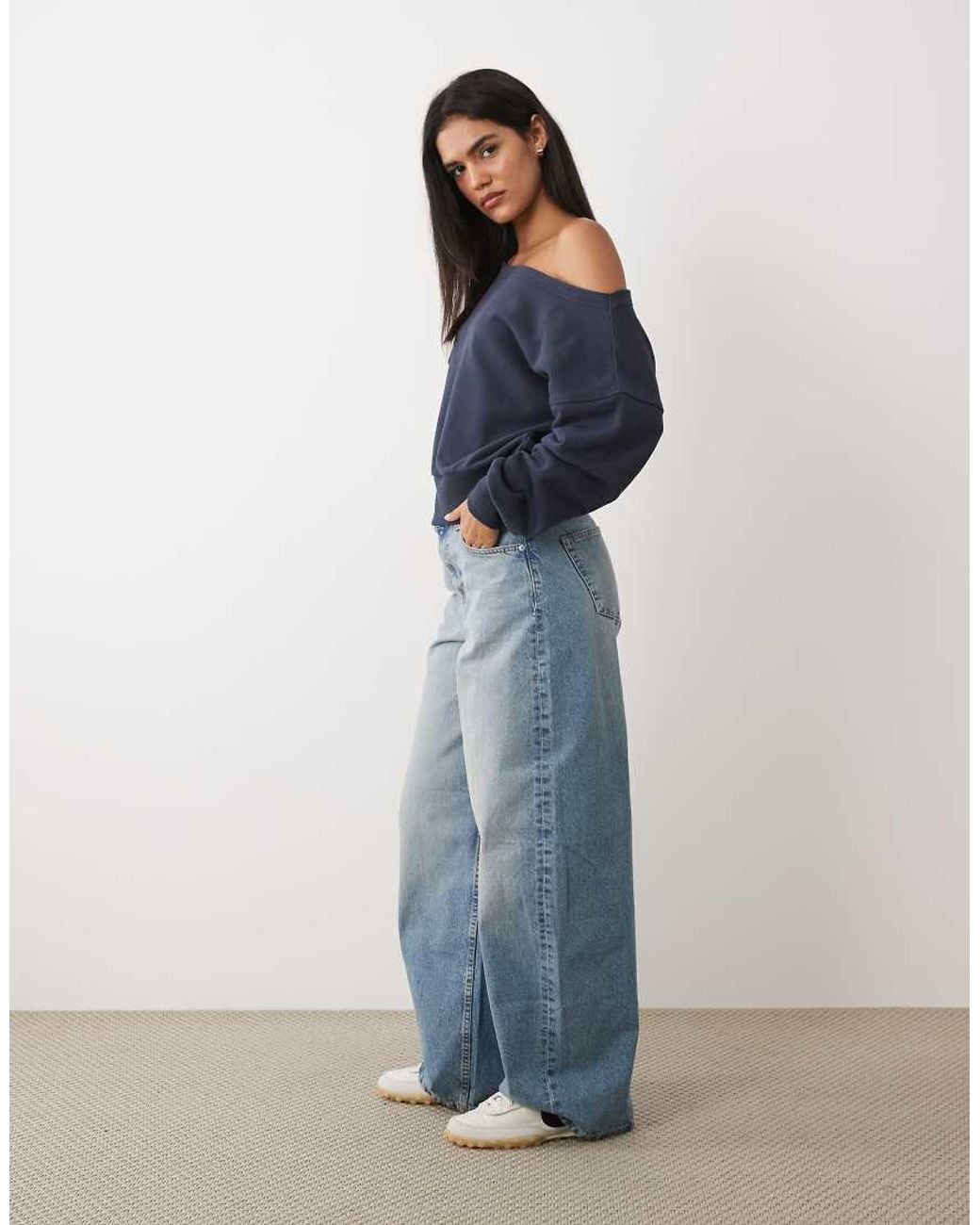 Cotton On Blue Relaxed Off The Shoulder Sweatshirt