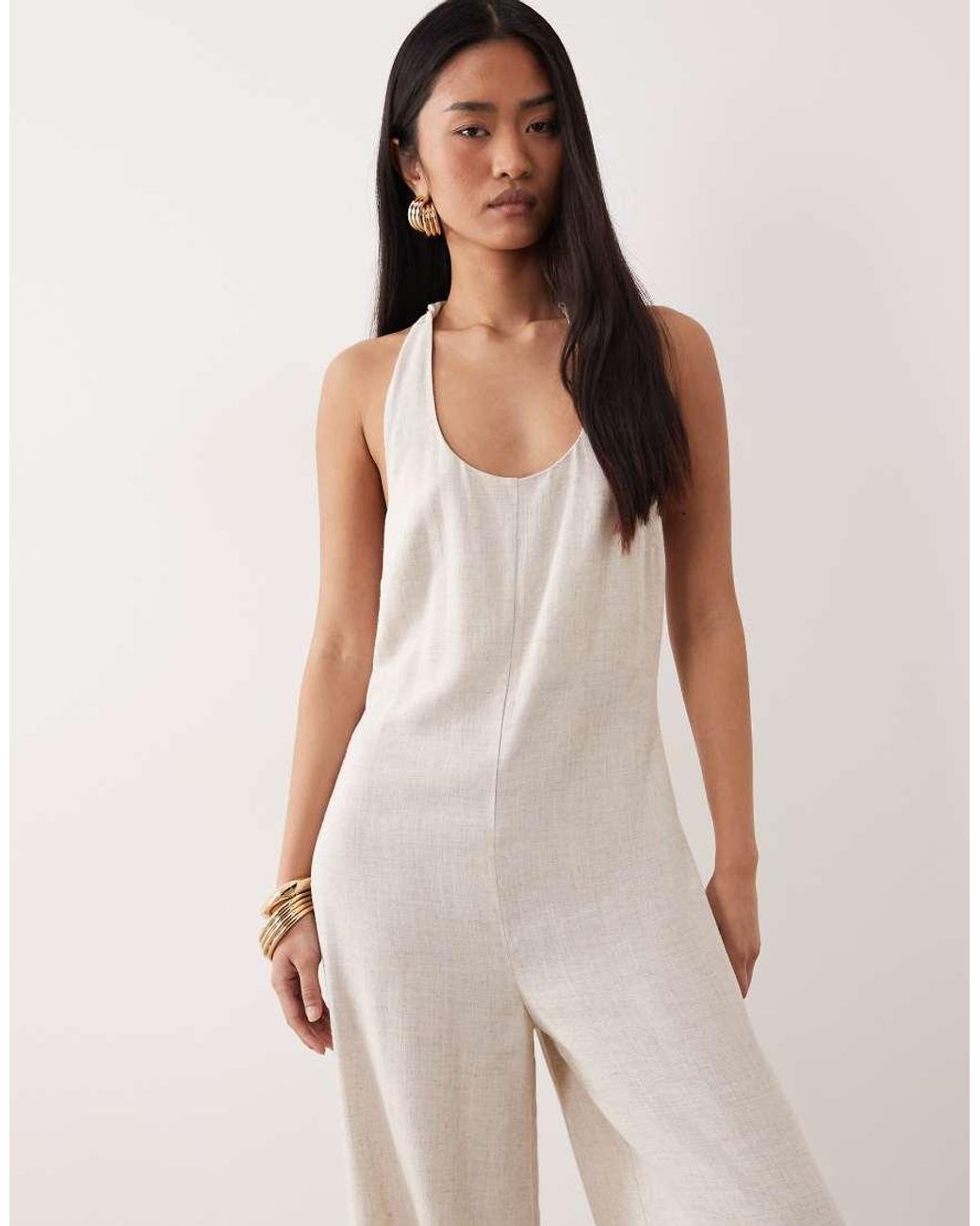 ASOS Natural Wide Leg Jumpsuit With Twist Back