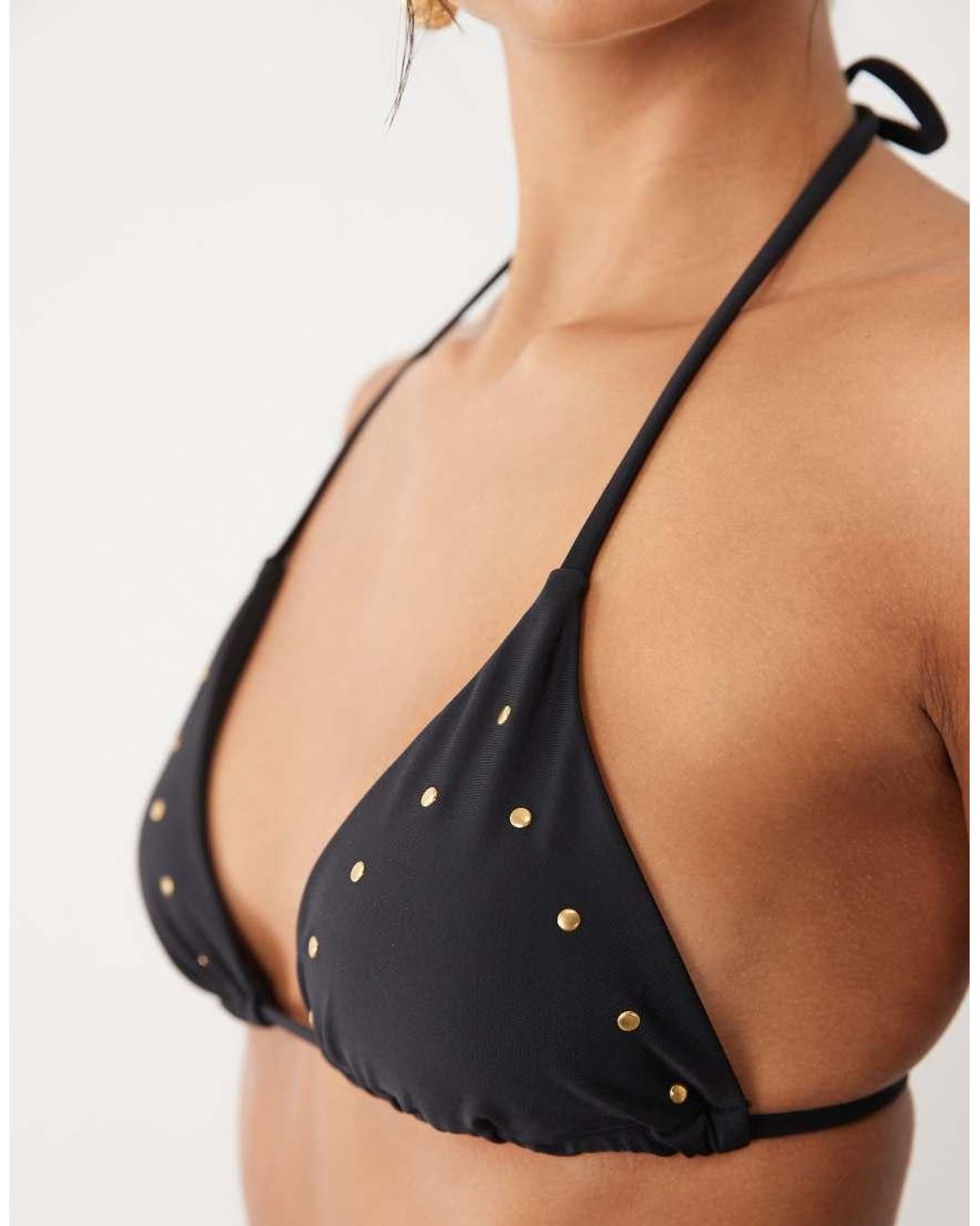 The Frolic Black Exclusive Stud Detail Triangle Bikini Top Co-Ord