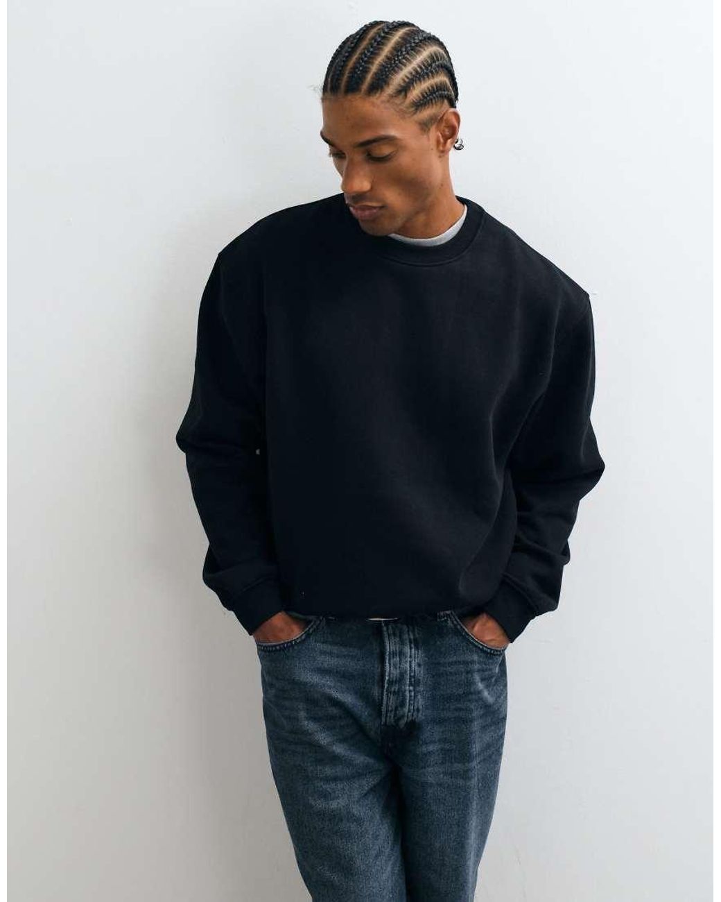 ASOS Black Essentials Boxy Relaxed Sweatshirt for men