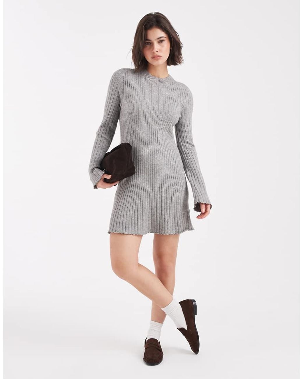 ONLY Gray Knitted Ribbed Mini Dress