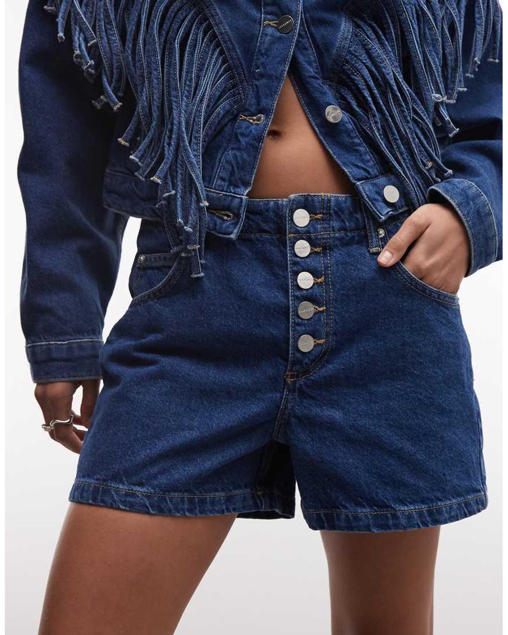 AllSaints Blue Tay Western High Waisted Denim Shorts