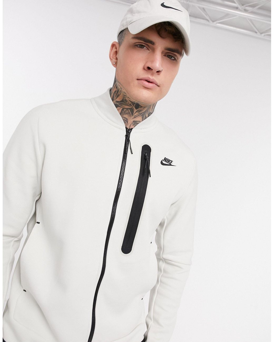 Nike Tech Fleece Zip-through Bomber Jacket in White for Men | Lyst UK