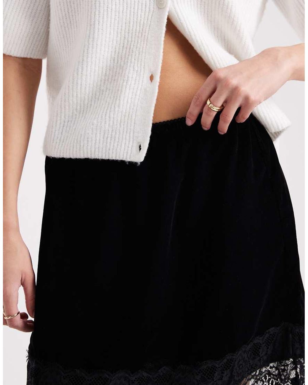 ASOS White Velvet Lace Trim Mini Skirt