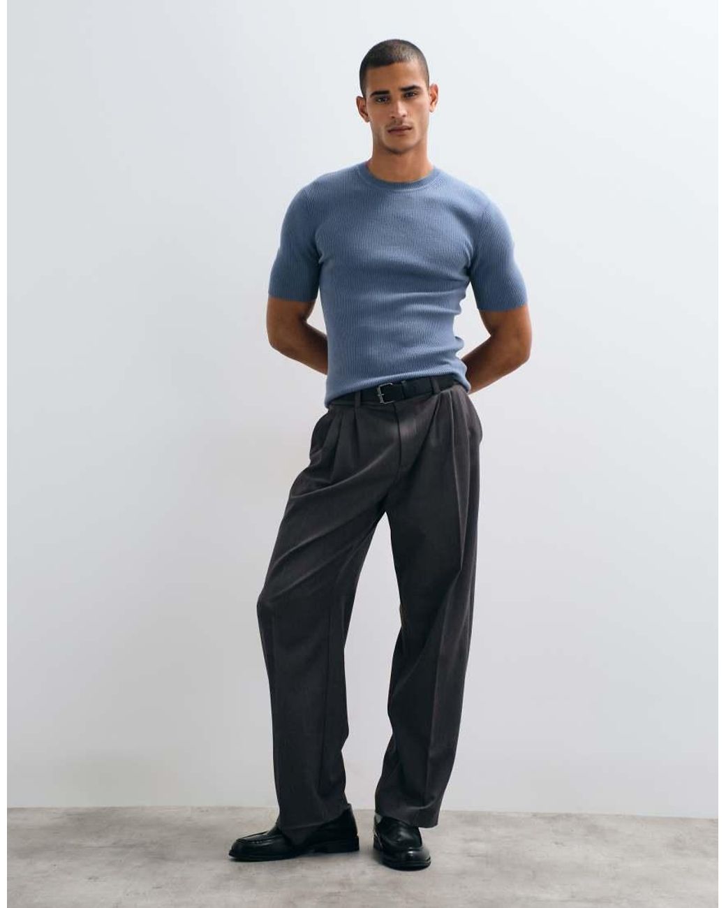 ASOS Blue Essential Muscle-fit Fine-rib Knit Crew-neck T-shirt for men