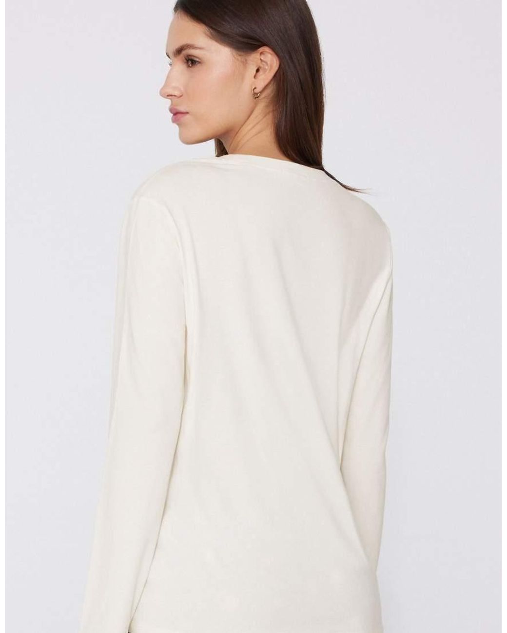 Tezenis White Cotton Modal Long Sleeve Round Neck Top