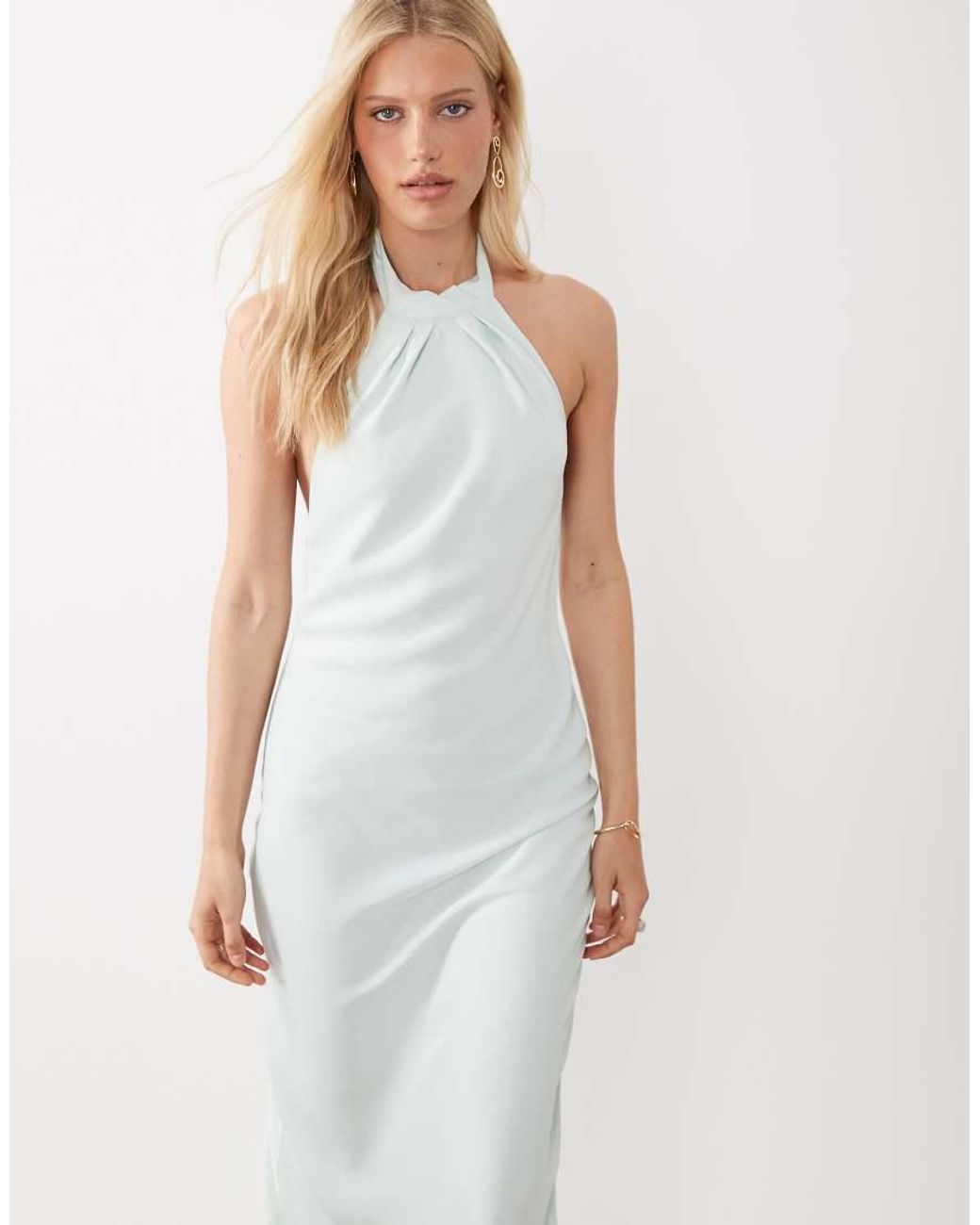 Jdy White Halter Neck Satin Maxi Dress
