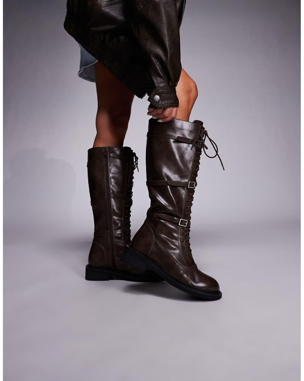 Public Desire Black Arun Lace Up Knee Boots