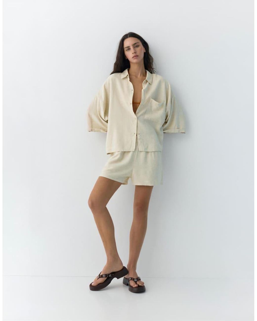 Pull&Bear Natural Rustic Linen Blend Shirt