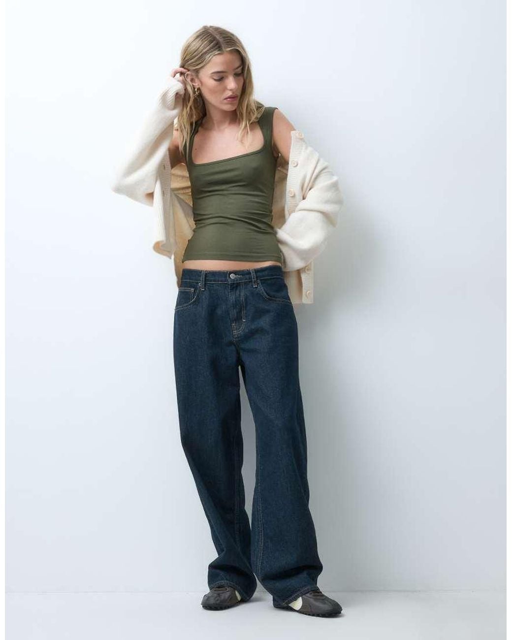 JJXX Green Square Neck Top
