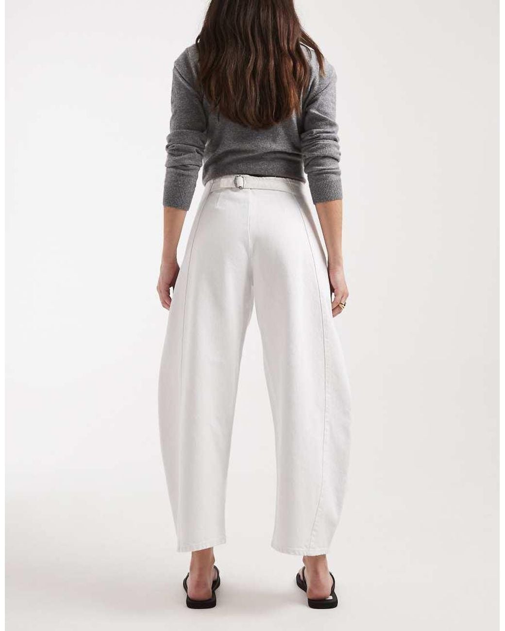 ASOS White Clean Barrel Jean With Cinch Waist
