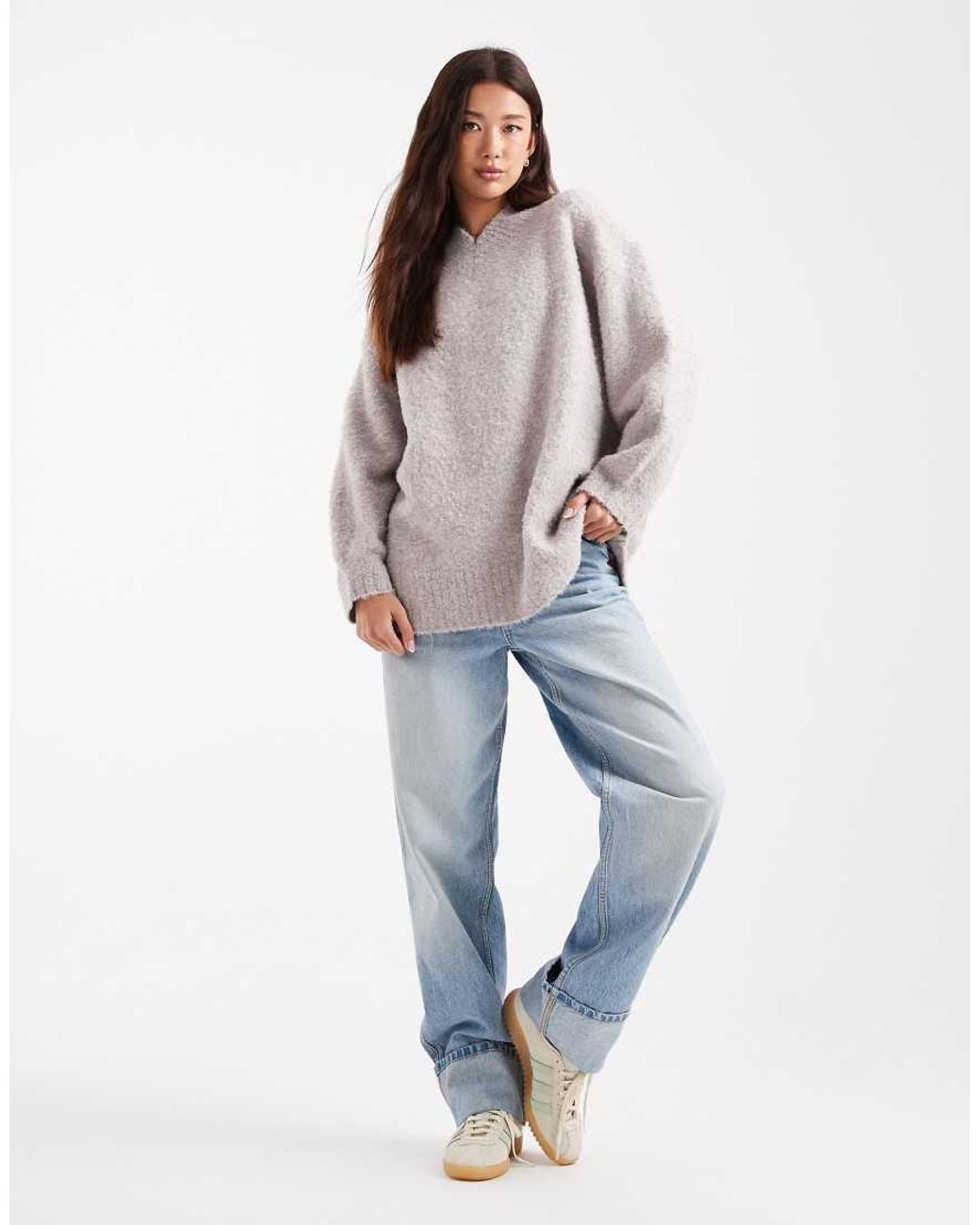 ASOS Gray Longline V Neck Jumper