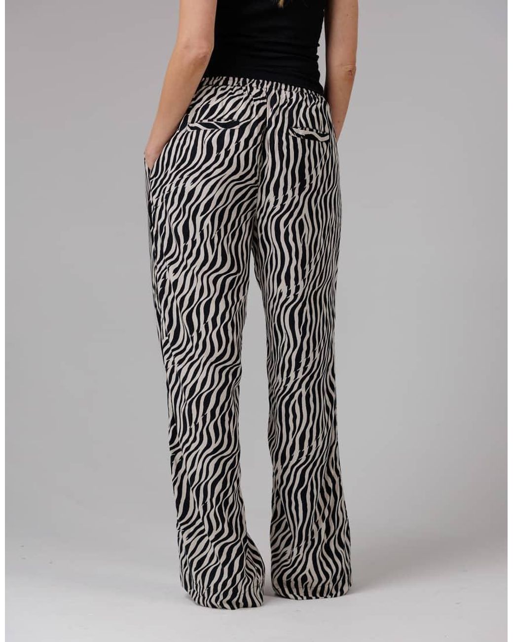 French Connection Black Tiger Print Wide Leg Relaxed Fit Trousers