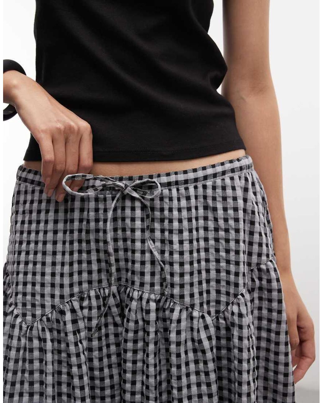 Collusion Gray Woven Midi Skirt With Tie Detail