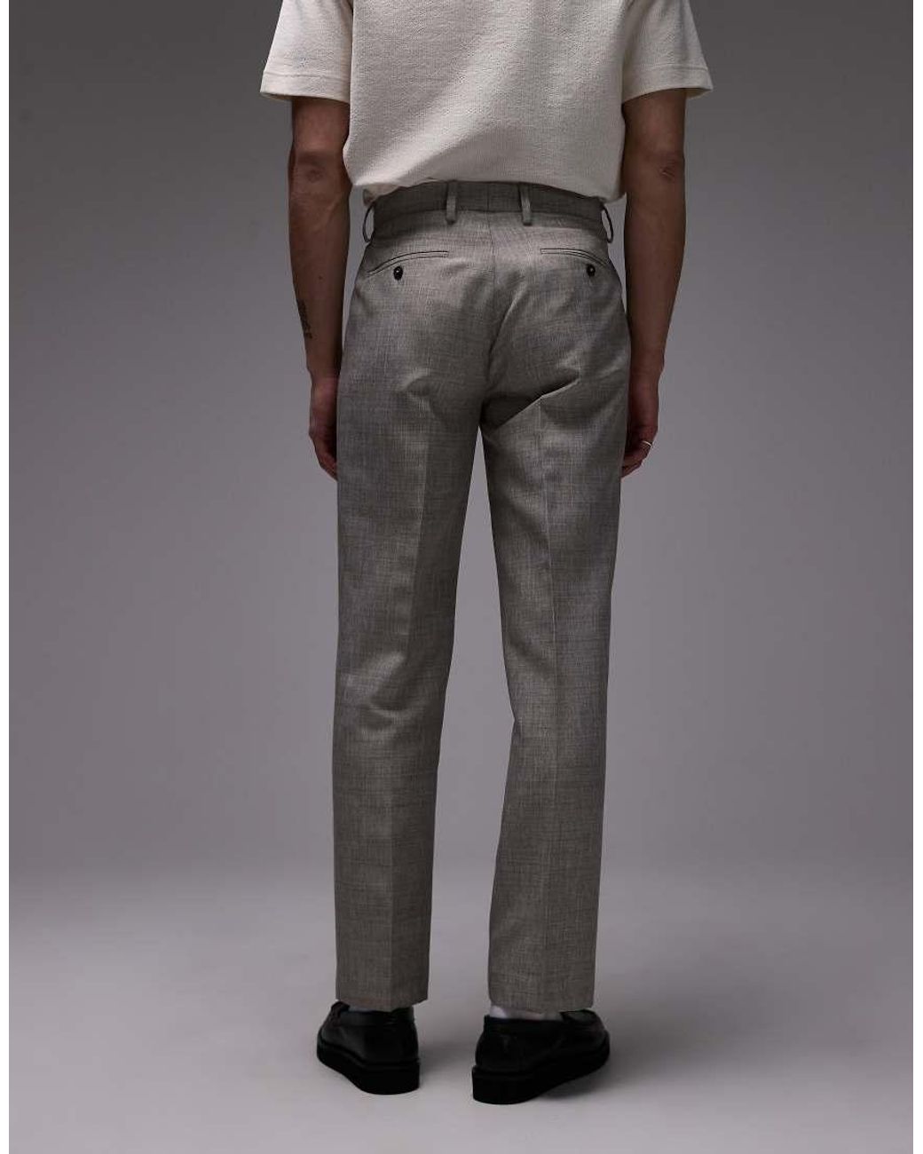 Topman Gray Straight Textured Suit Pants for men