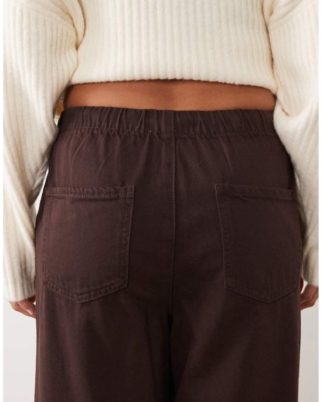 New Look Brown Pull On Chambray Wide Leg Jeans