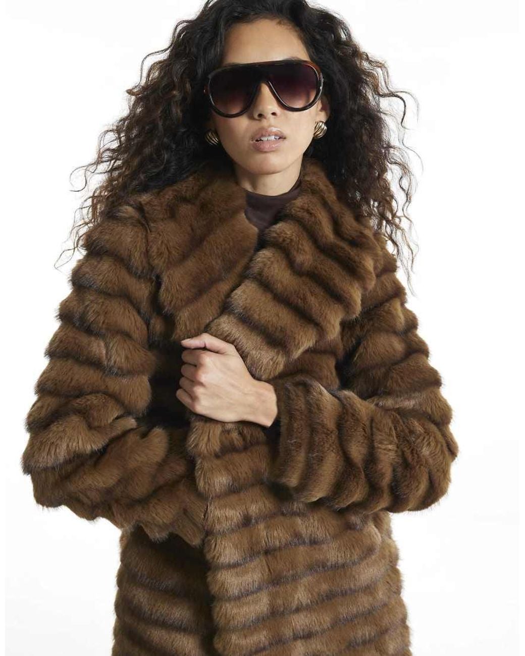 River Island Black Long Pelted Faux Fur Coat
