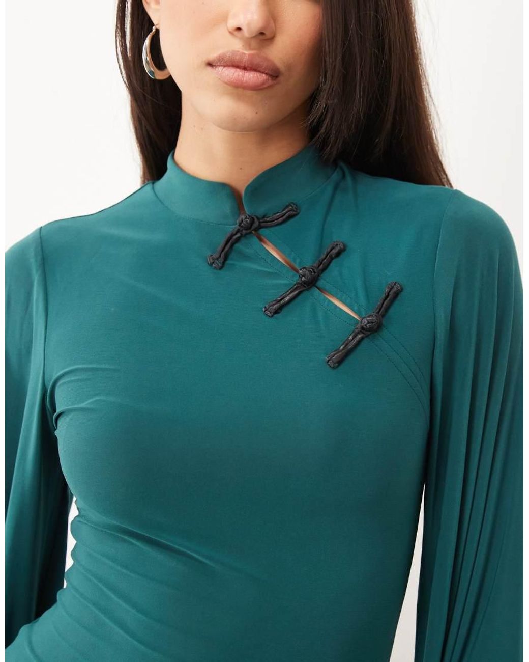 ASOS Green Sculpting Mandarian Detail High Neck Mini Dress With exaggerated Sleeve