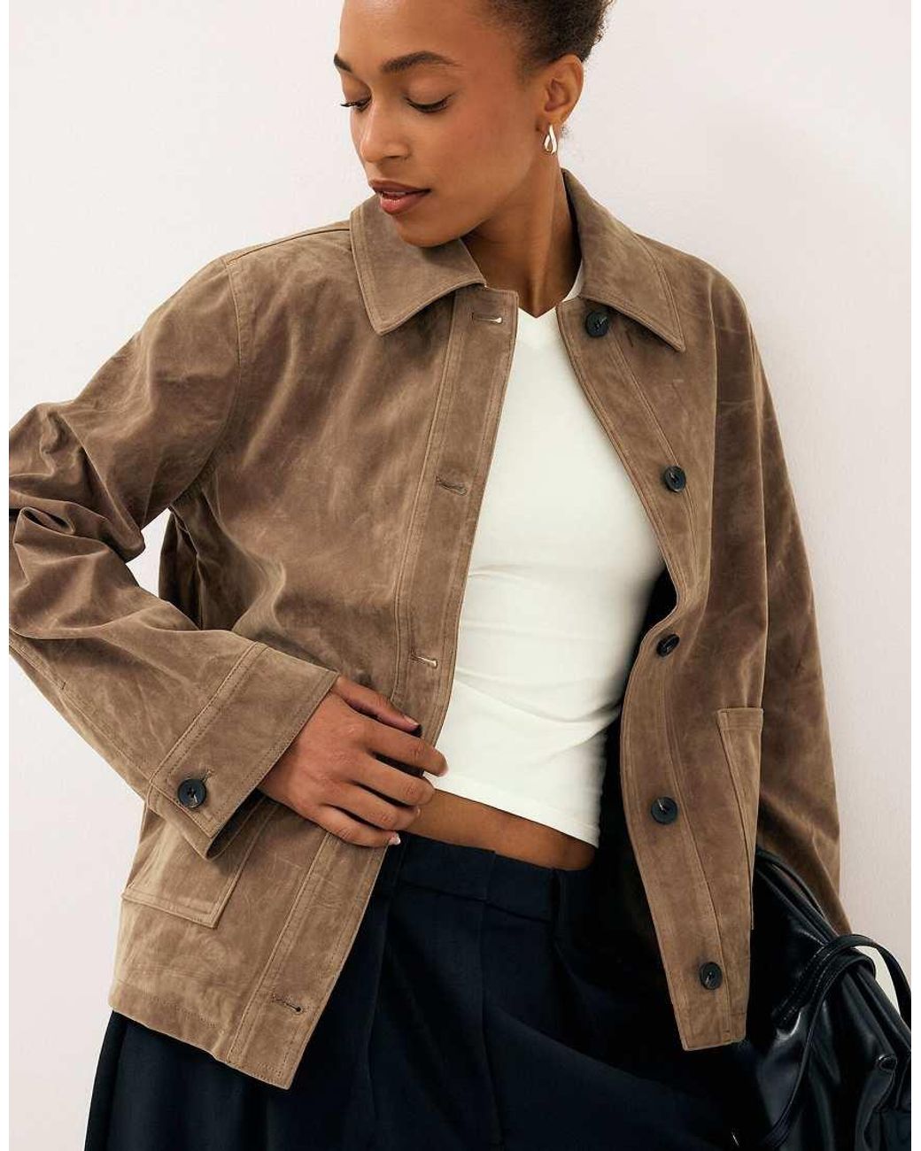 NA-KD Gray Pocket Detail Faux Suede Jacket