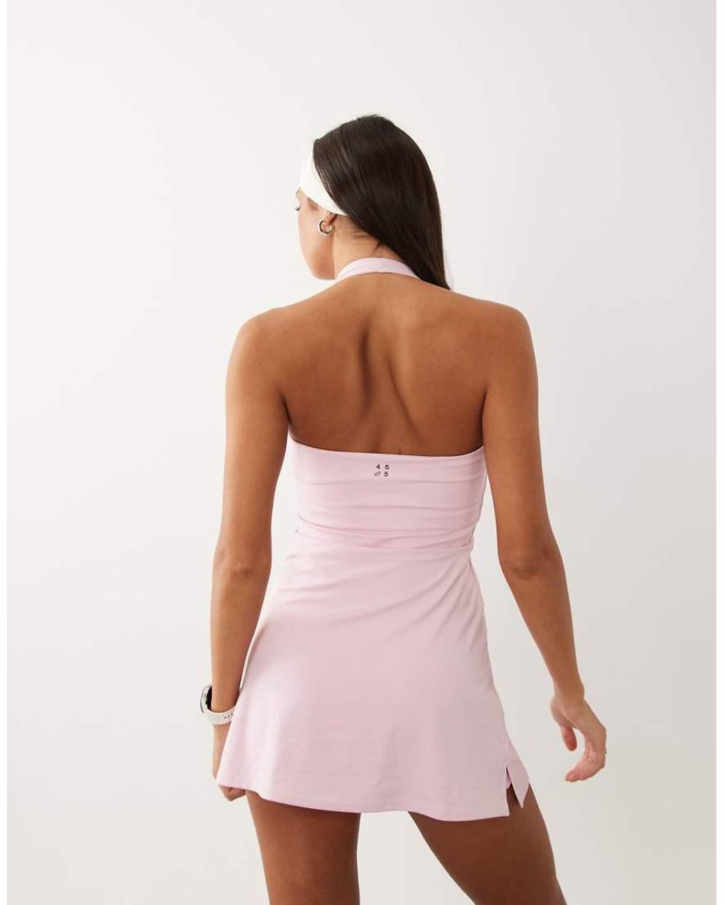 4505 Pink Active Halter Neck Tennis Dress With Under Shorts