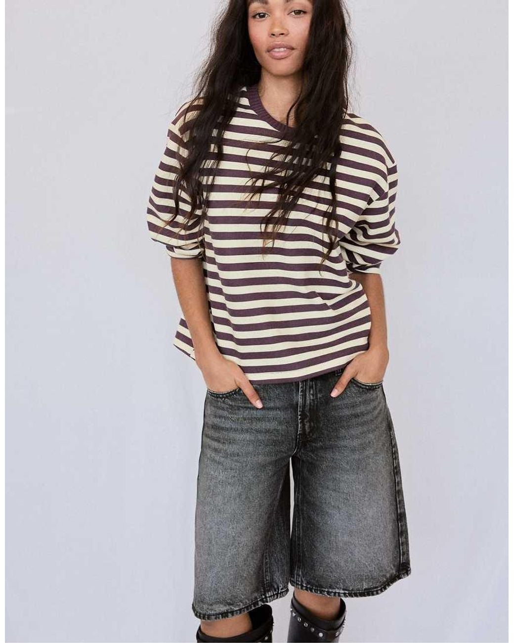 Stradivarius Purple Knit Round Neck T-Shirt