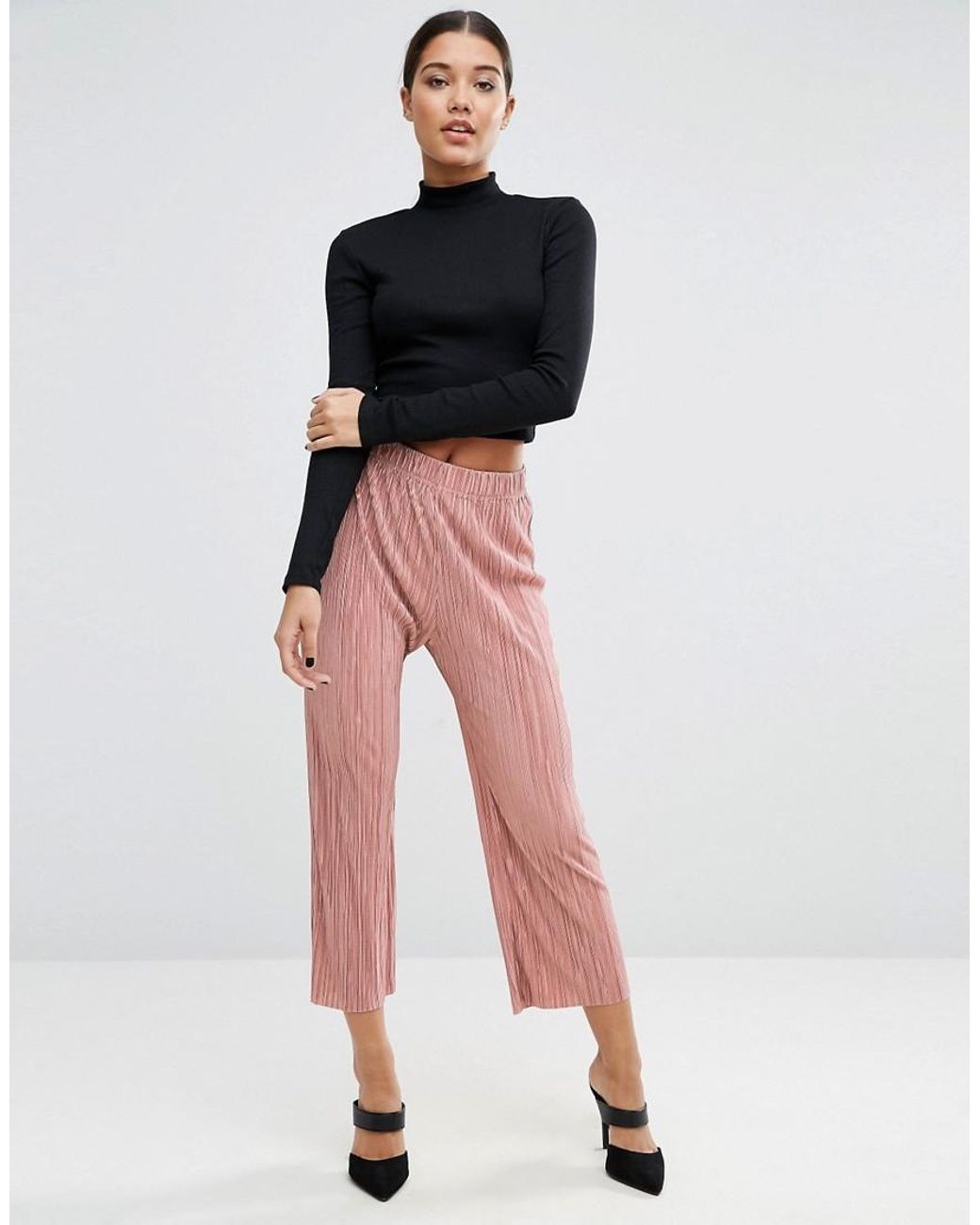 Wide Leg Pleated Plisse Trousers 