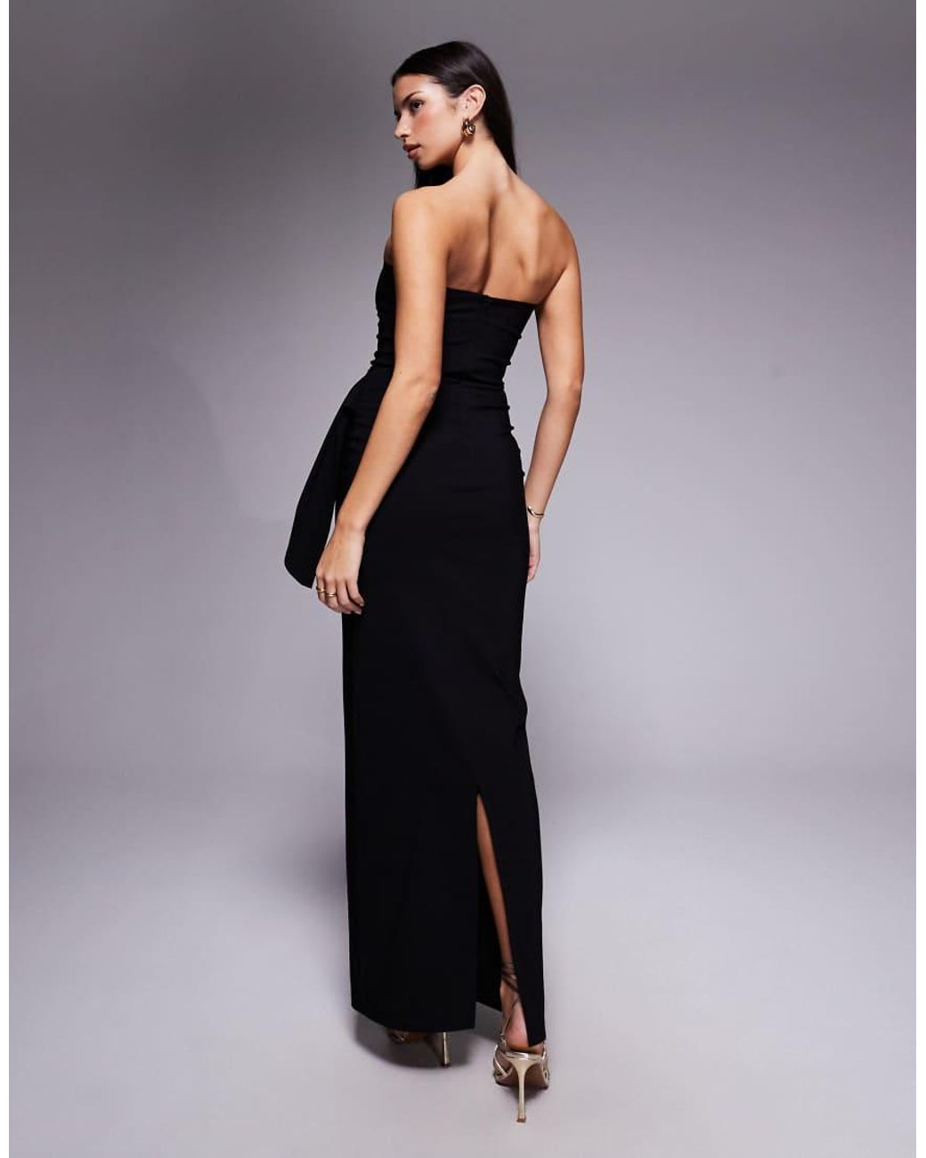 Vesper Blue Bengaline Bandeau Drape Front Detail Maxi Dress