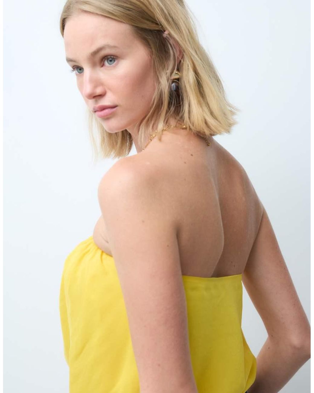 ASOS Yellow Gathered Bubble Hem Asymm Top