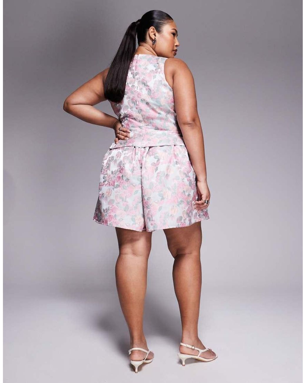 ASOS Pink Curve Jacquard Playsuit With Embellished Buttons