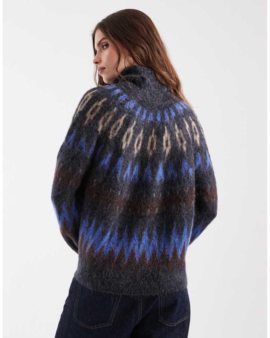 Object Blue Roll Neck Fairisle Knit Jumper