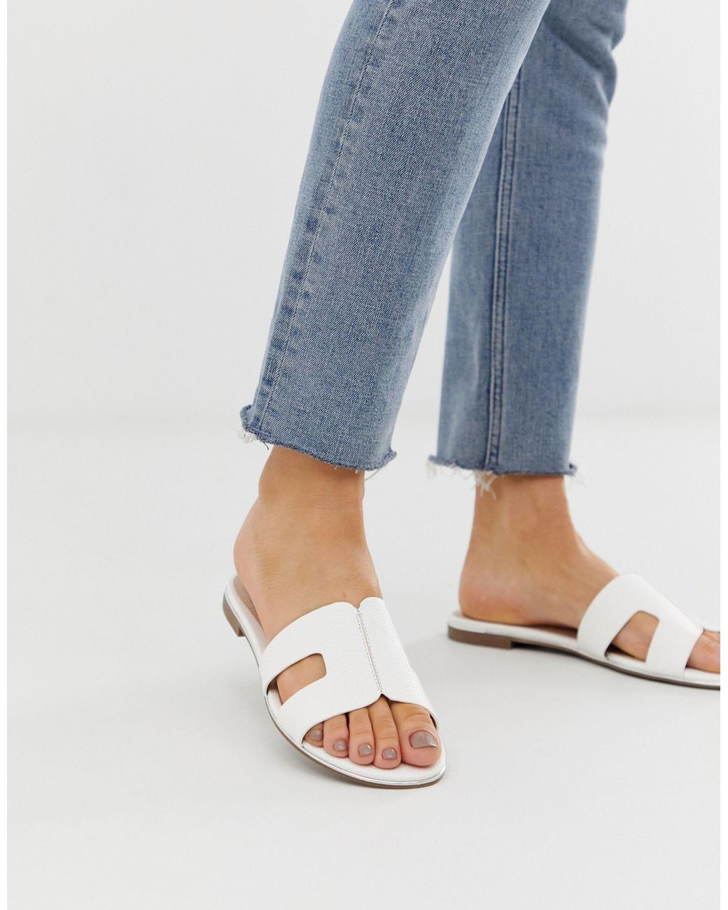 Dune Loopy Slip On Flat Sandals in White | Lyst UK