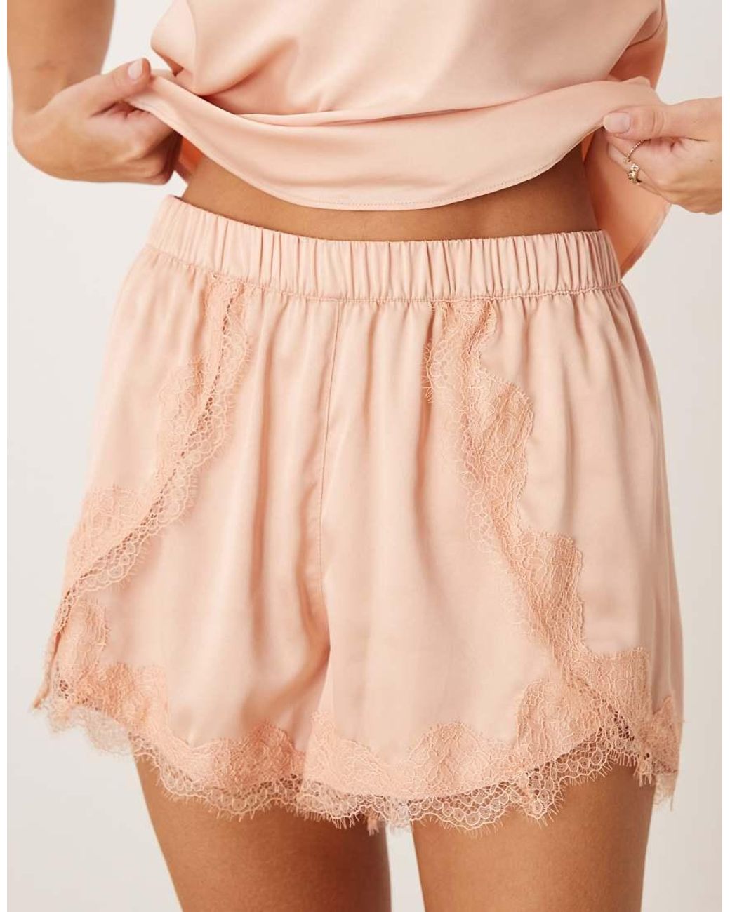 Chelsea Peers Natural Bridesmaids Satin Cross Back Cami Top And Tulip Hem Shorts Sleepwear Set