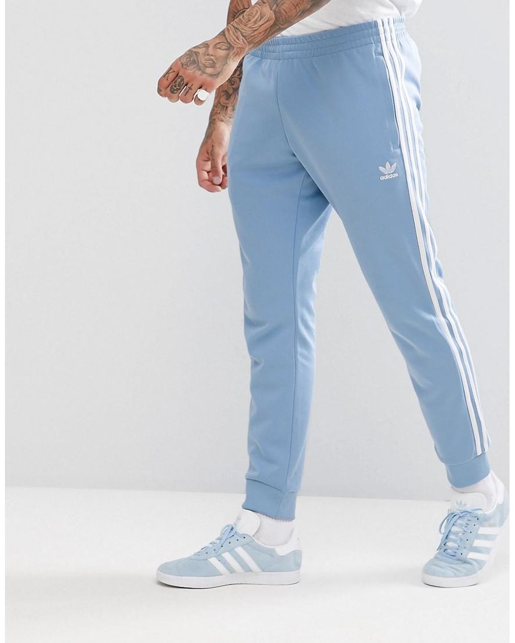 adidas Originals Adicolor Skinny Sweatpants Cuffed Hem In Blue for | Lyst