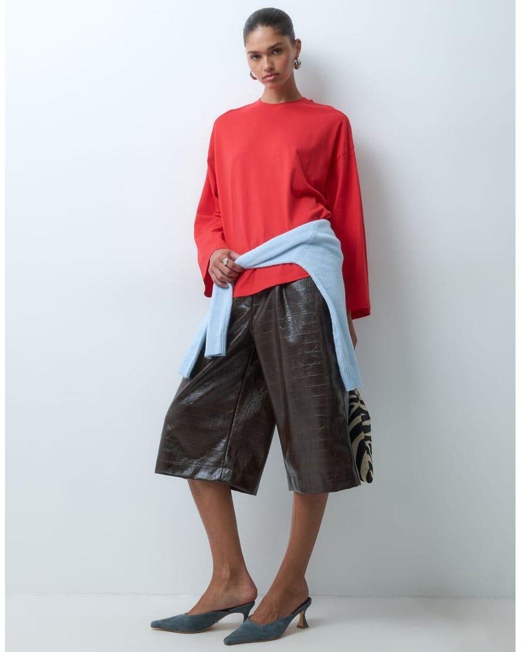 ASOS Red Oversized Long Sleeve Skater T-shirt
