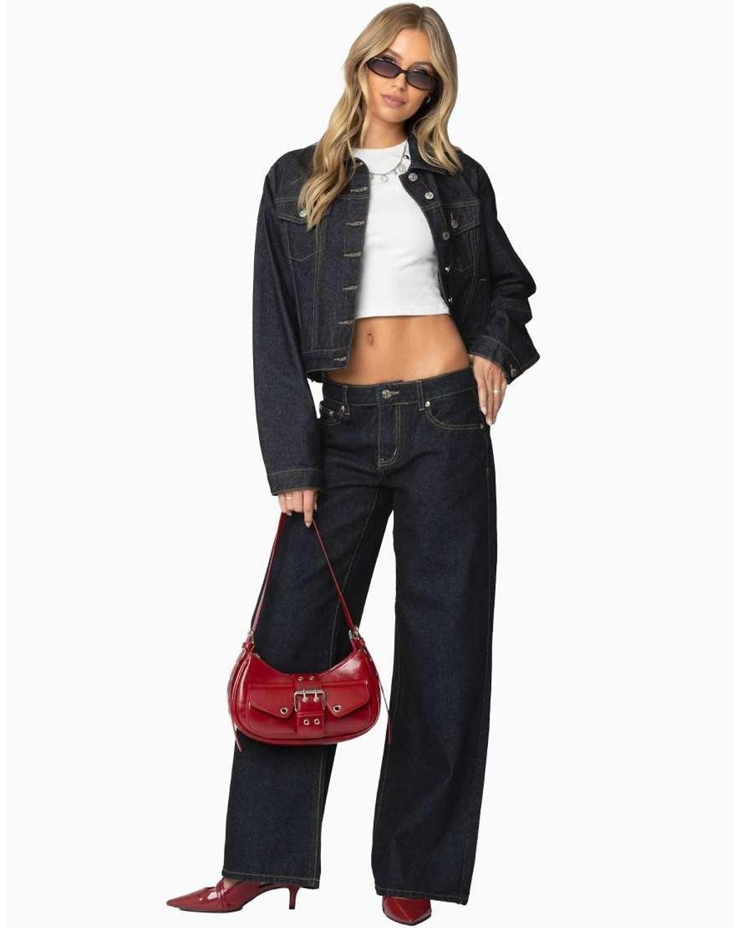 Edikted Blue Raelynn Washed Low Rise Baggy Jeans