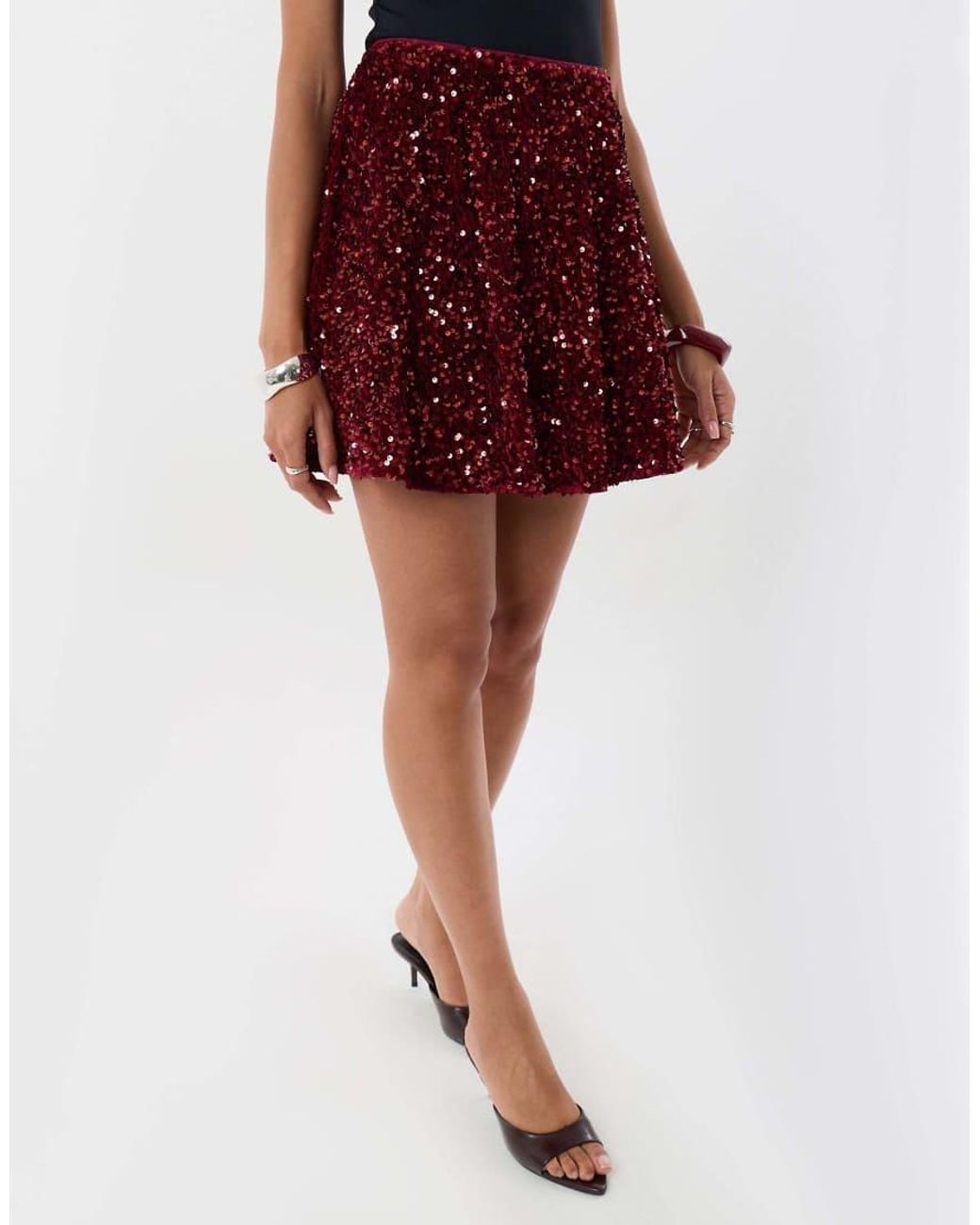Threadbare Red Sequin Mini Swing Skirt