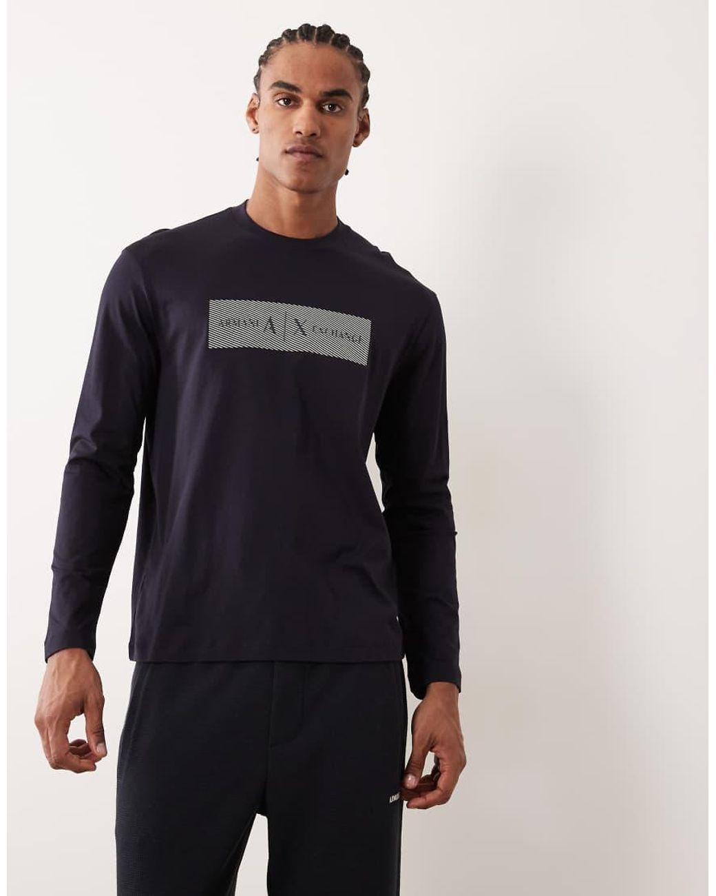 ARMANI EXCHANGE Blue Logo Long Sleeve T-Shirt for men