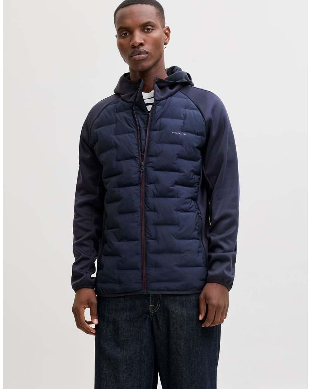 Jack & Jones Blue Perfect Short Padded Hybrid Hooded Jacket for men