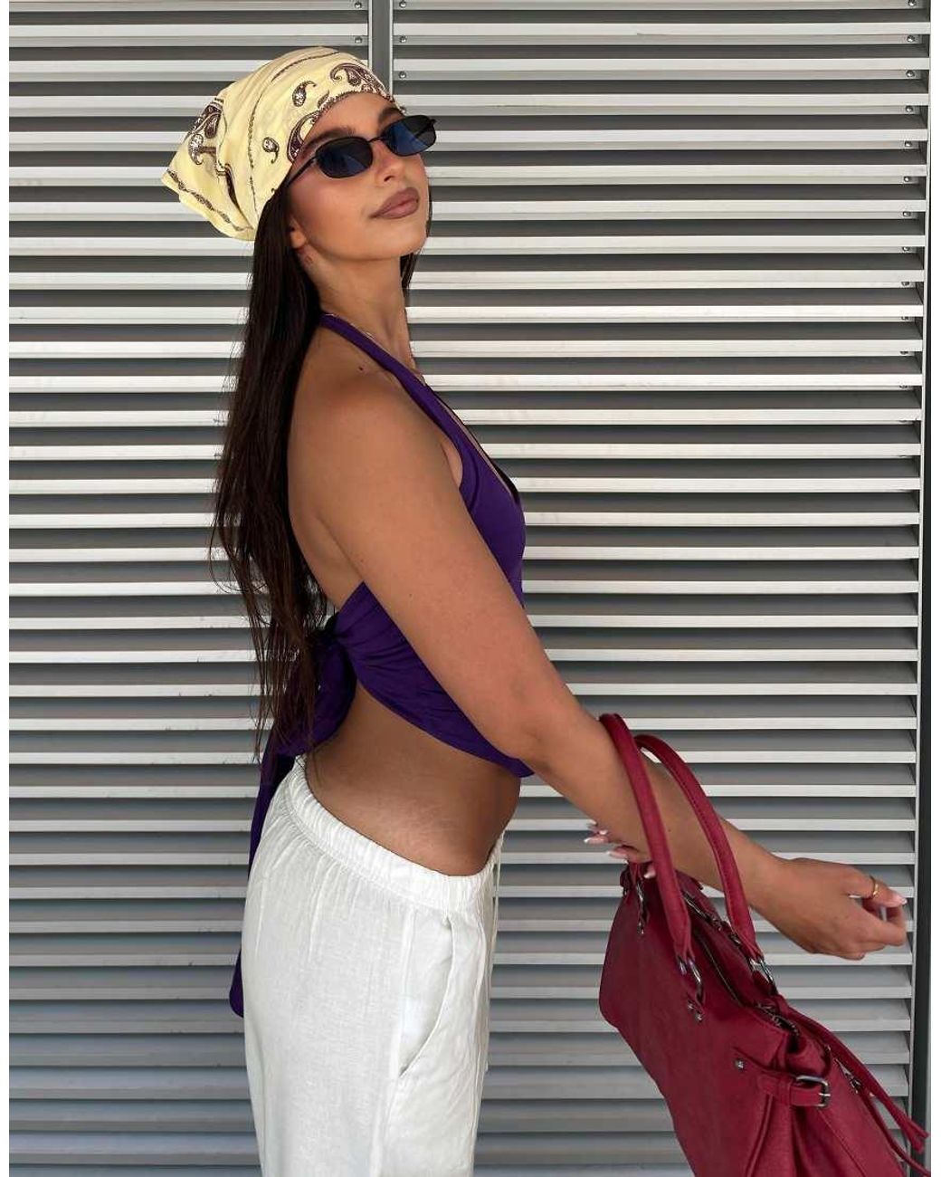 Bershka Purple Halter Neck Top With Back Knot