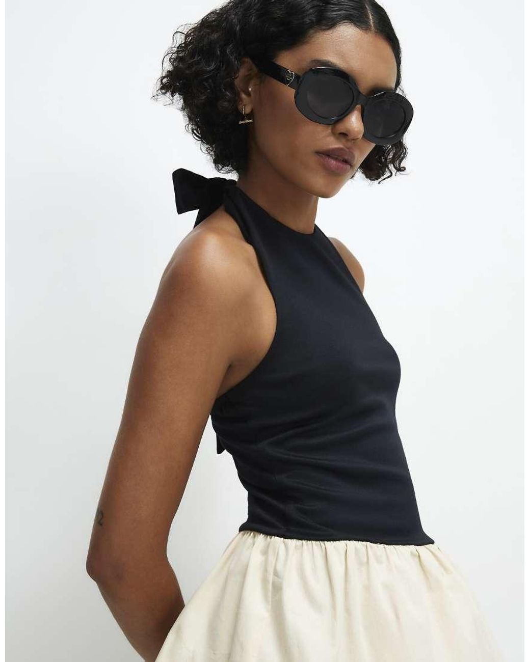 River Island Black Racer Neck Hybrid Peplum Top