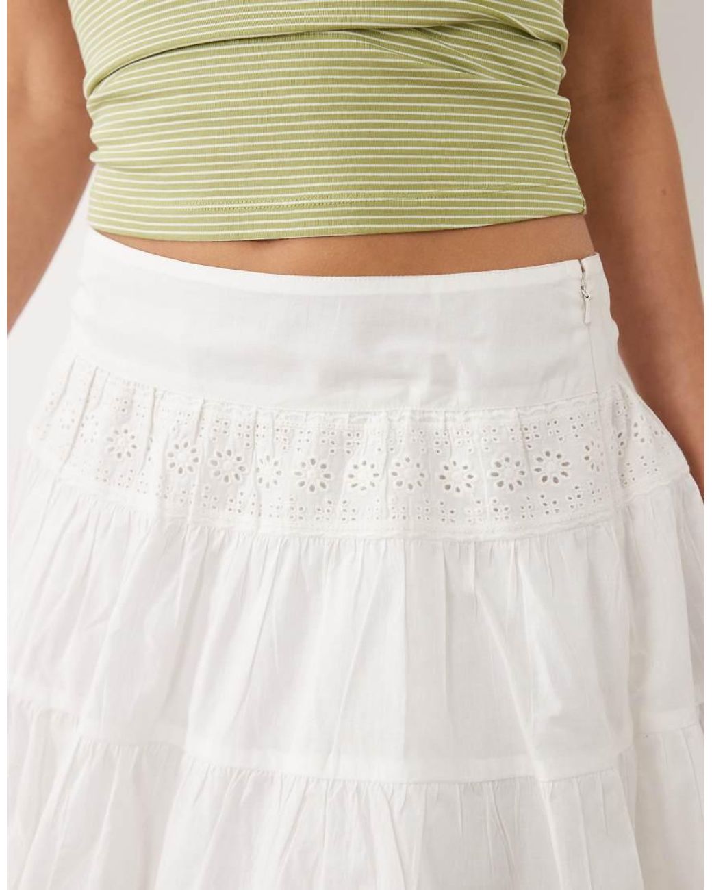 Miss Selfridge White Broderie Mix Tiered Mini Skirt